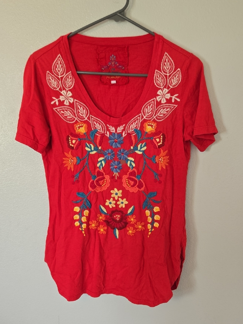 JWLA by Johnny Was | Embroidered Short Sleeve Red Blouse Boho Size Small